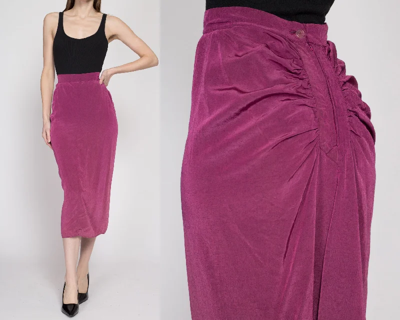 XS 80s Fuchsia Midi Bustle Skirt 24.5" patchwork skirt art