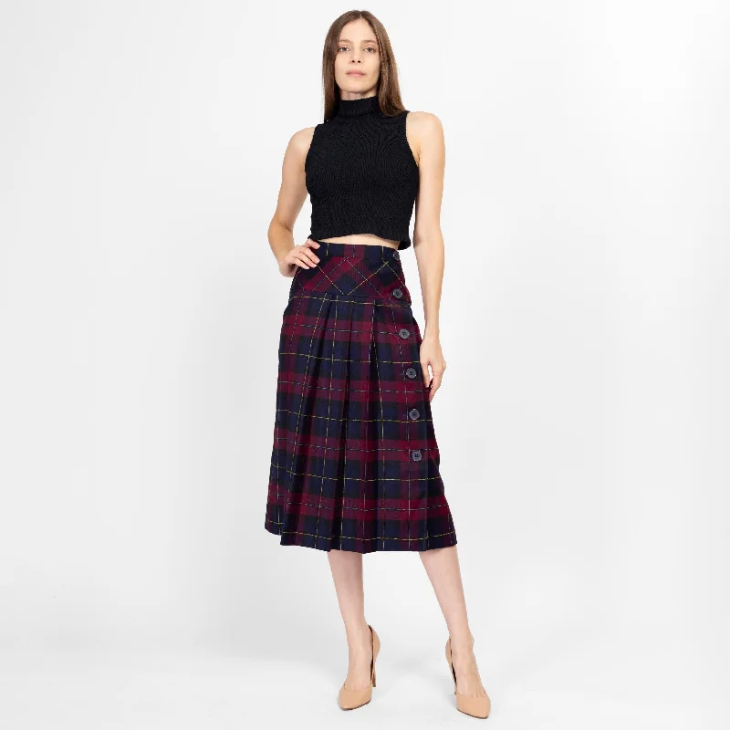 XS 90s Plaid Drop Waist Pleated Midi Skirt 25" linen skirt airy