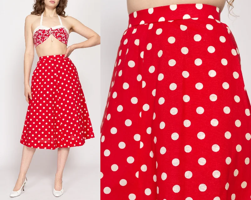XS Retro 1950s Red & White Polka Dot Midi Skirt 24.5" leather skirt sleek