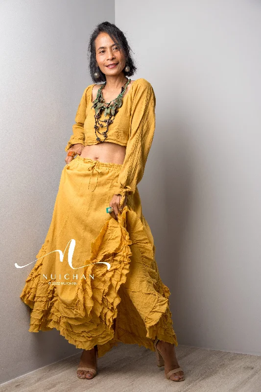 Yellow cotton boho skirt linen skirt natural