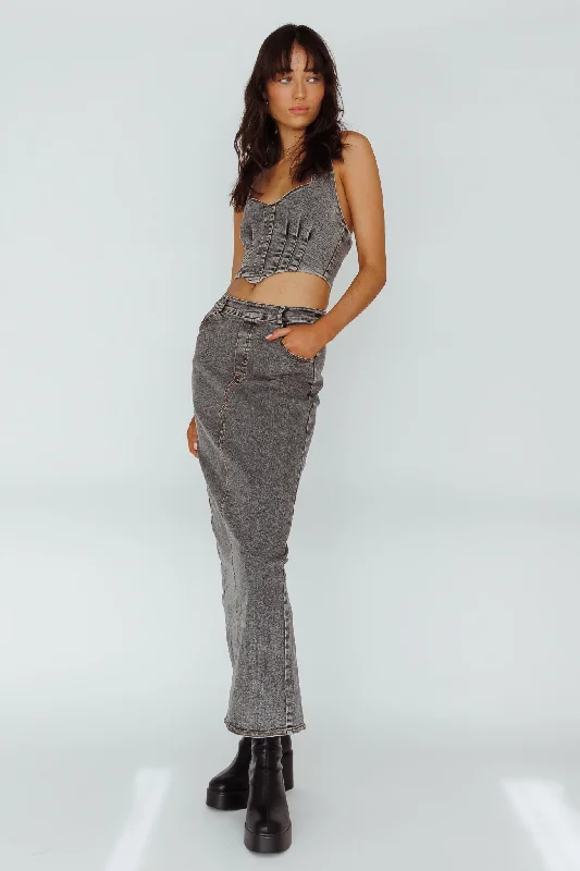Zurich Pocket Maxi Skirt Denim Grey silk skirt smooth