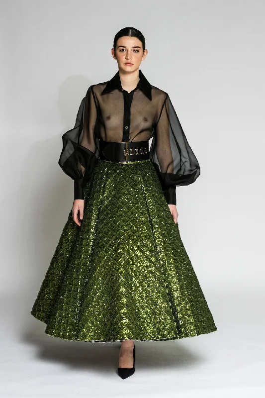 Semi sheer shirt with brocade skirt lace skirt feminine