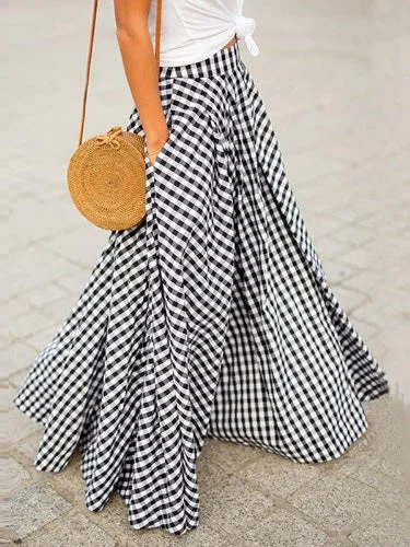 Women's Skirts High Waist Check Print Pocket Skirt leather skirt modern