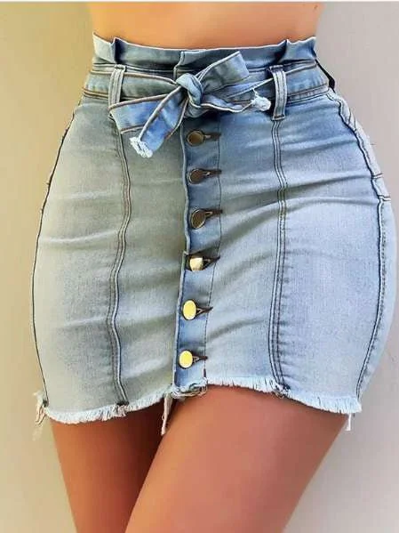 Women's Skirts High Waist Stretch Lace-Up Single-Breasted Denim Skirt asymmetrical skirt cut