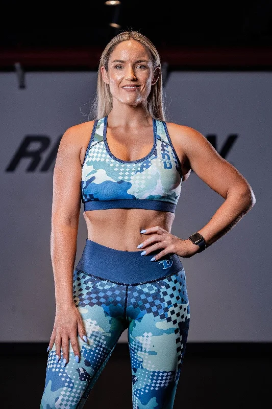 Women's Geometric-Camo Leggings and Sports Bra Set. Trendy Activewear Leggings