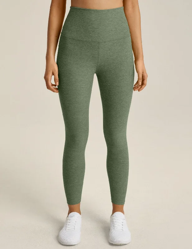 Beyond Yoga - HW Midi Legging- Moss Green Heather Cozy Cotton Leggings