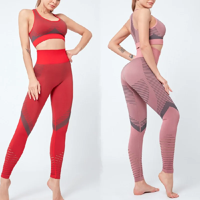 Women's Fitness Yoga Push-up Top & Bottom Set with Compression Leggings Elegant Textured Leggings Women's Fitness Yoga Push-up Top & Bottom Set with Compression Leggings Elegant Textured Leggings