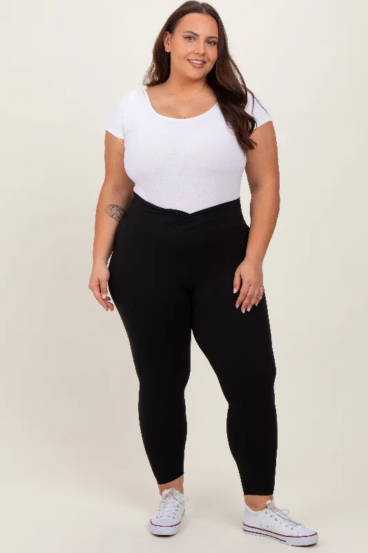 Black Crossover Plus Leggings Comfortable Bootcut Workout Leggings