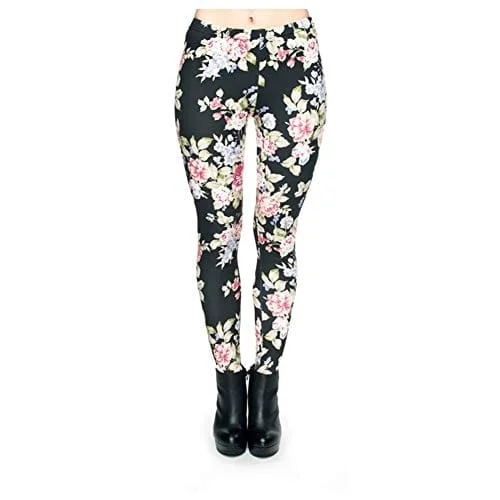 Black Floral Seamless Workout Leggings - Women’s 3D Rose Printed Yoga Leggings, Tummy Control Running Pants (Floral, One Size) Cozy Full-Length Workout Leggings