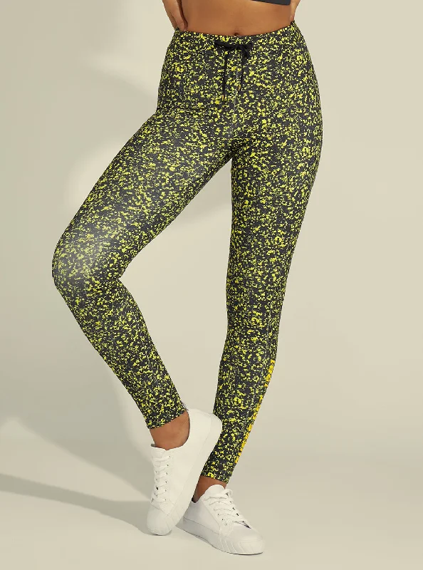 Eco Black Yellow Alesha Active Leggings Fashionable Tummy Control Leggings