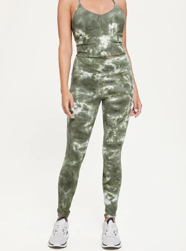 Green Tie Dye Eudora Active Leggings Stylish Side-Stripe Leggings