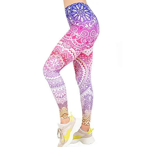 High Waisted Seamless Workout Leggings - Women?s Mandala Printed Yoga Leggings, Tummy Control Running Pants, Pink, One Size Stylish Capri Leggings High Waisted Seamless Workout Leggings - Women?s Mandala Printed Yoga Leggings, Tummy Control Running Pants, Pink, One Size Stylish Capri Leggings