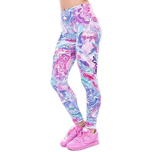 Kanora Middle Waisted Seamless Workout Leggings - Women's Mandala Printed Yoga Leggings, Tummy Control Running Pants (Vintage Mandala, One Size), Medium Stylish Faux Leather Leggings