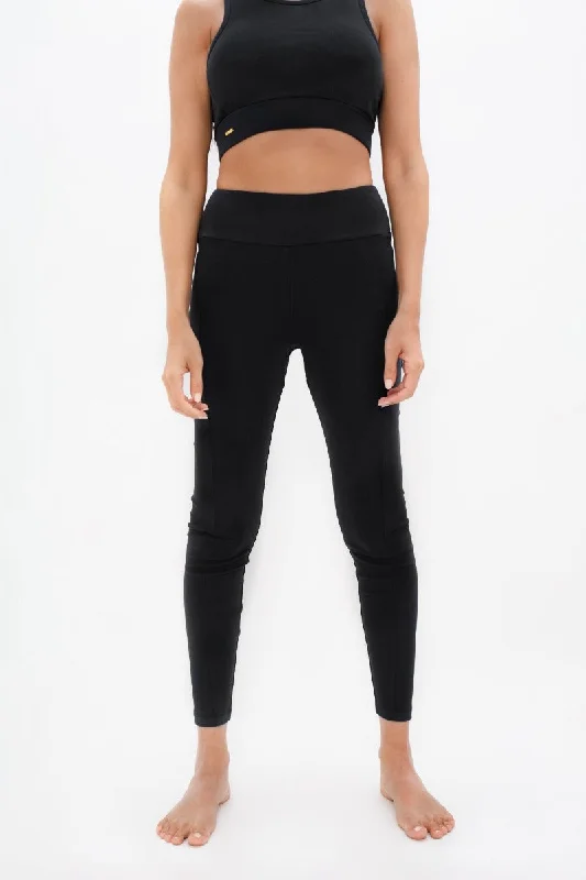 Munich  - High Waisted Leggings - Black Sand Fashionable Solid Color Tights