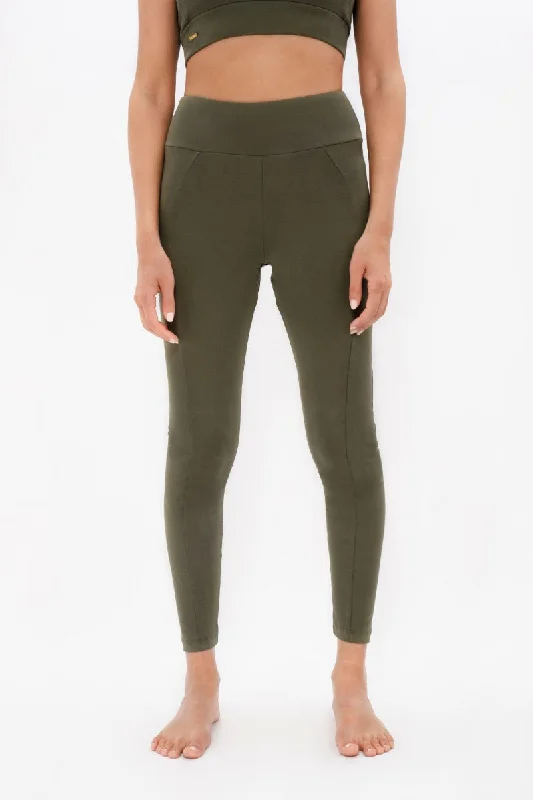 Munich - High Waisted Leggings - Green Ash Stylish Pockets Active Leggings