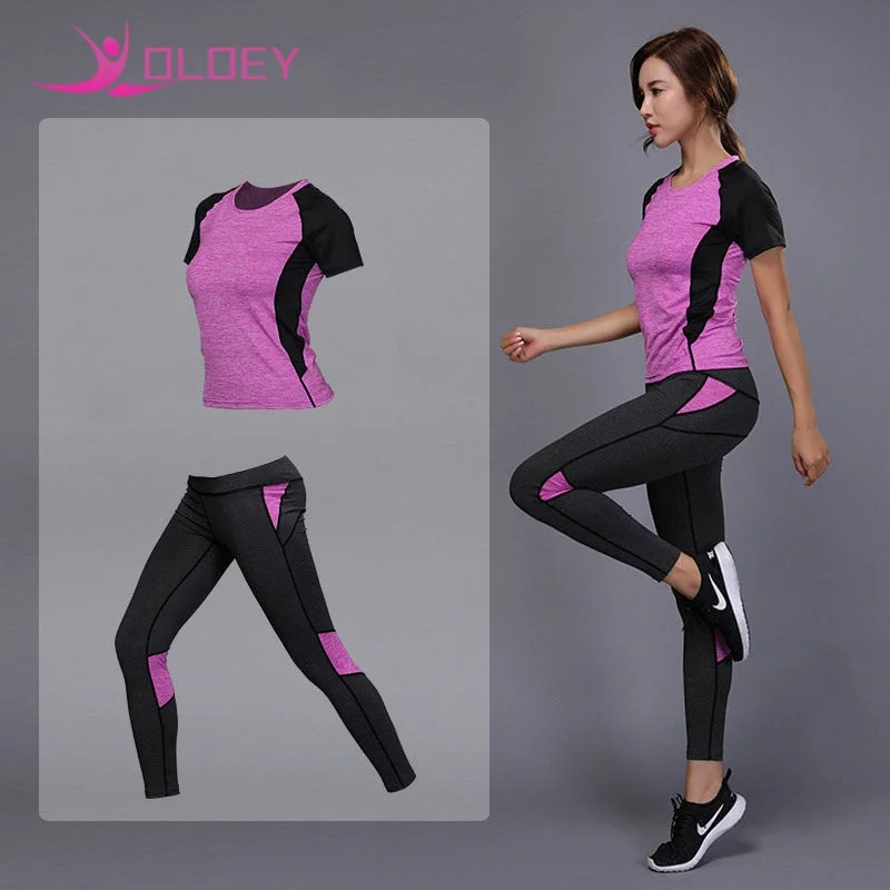 OLOEY Women's sportswear Yoga Set Fitness Gym Clothes Running Tennis Shirt+Pants Yoga Leggings Jogging Workout Sport Suit Fashionable Stretchy Fit Leggings OLOEY Women's sportswear Yoga Set Fitness Gym Clothes Running Tennis Shirt+Pants Yoga Leggings Jogging Workout Sport Suit Fashionable Stretchy Fit Leggings