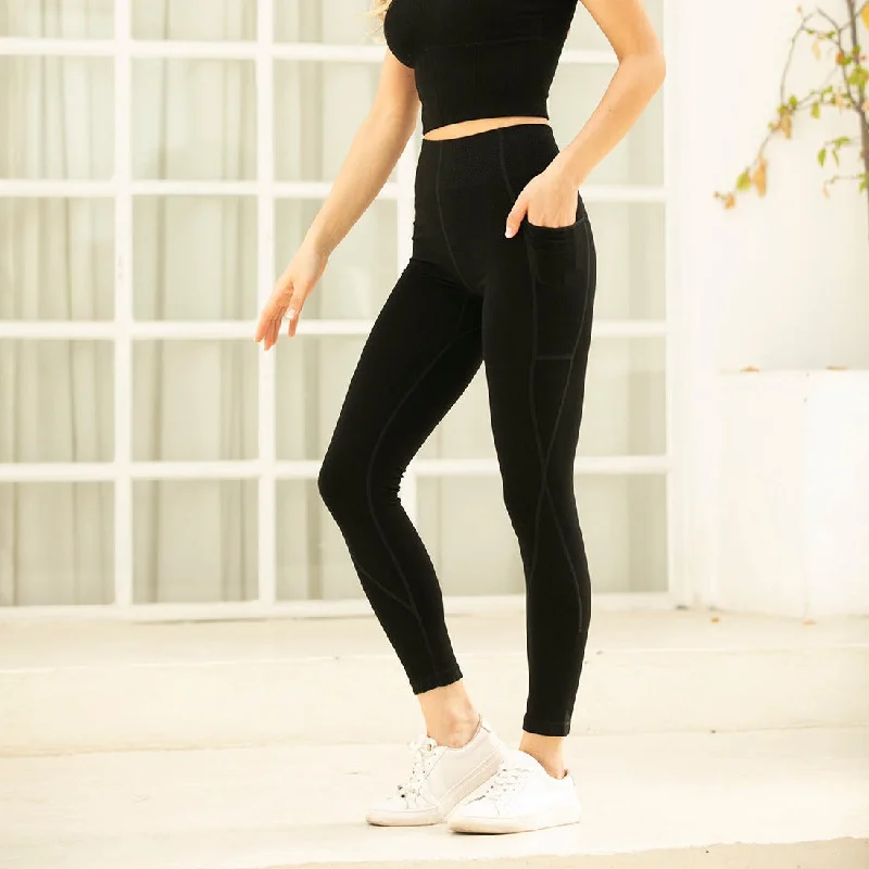 Orange - Bamboo High Waisted One Size Legging With Pockets Trendy Patterned Leggings
