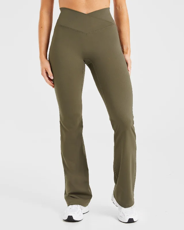 Sculpt Wrap Flared Leggings - Deep Khaki Cozy Mid-Rise Workout Leggings