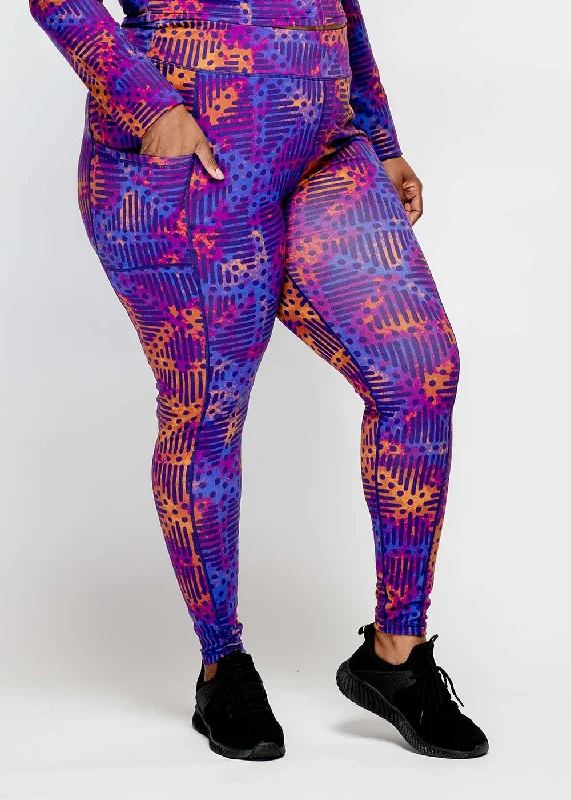 Sise Women's African Print Leggings (Violet Adire) - Clearance Trendy Ombre Effect Leggings
