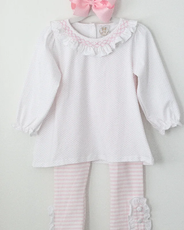 SMOCKED PINK BITTY DOT LEGGING SET Elegant Satin Finish Leggings