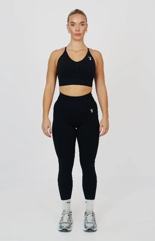 Tempo Seamless Scrunch Leggings & Multi-Way Sports Bra Set - Black Comfortable Lounge Leggings Tempo Seamless Scrunch Leggings & Multi-Way Sports Bra Set - Black Comfortable Lounge Leggings