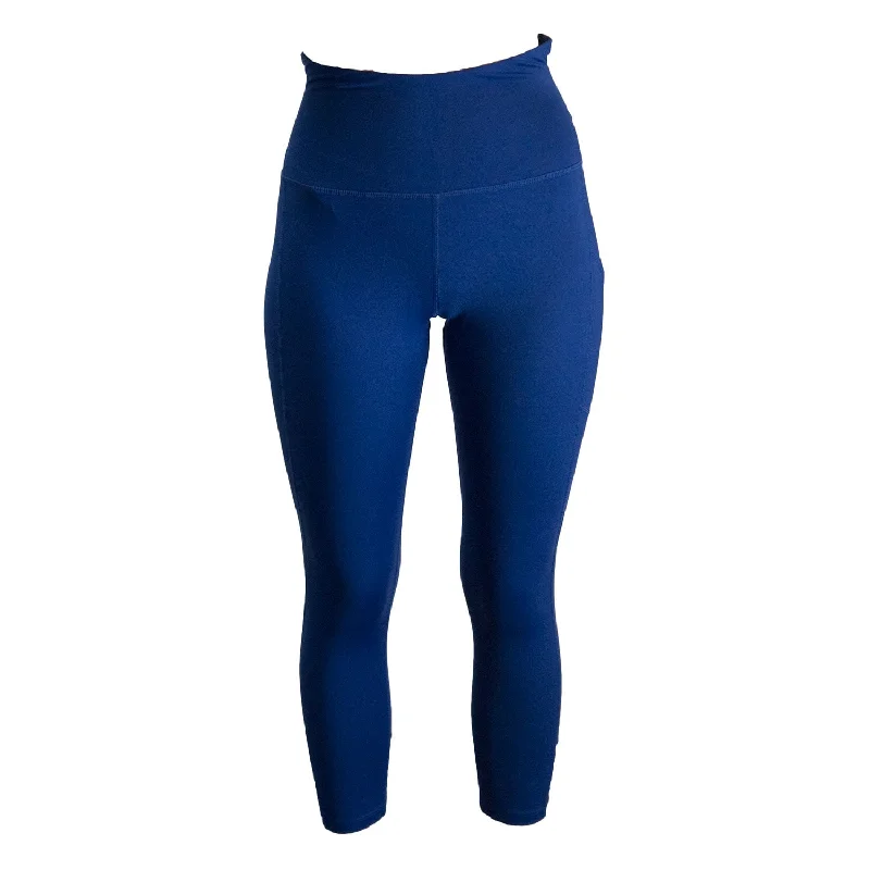 TOMMIE COPPER Women's Lower Back Support Capri Leggings, Cobalt Blue Fashionable Printed Legging Pants