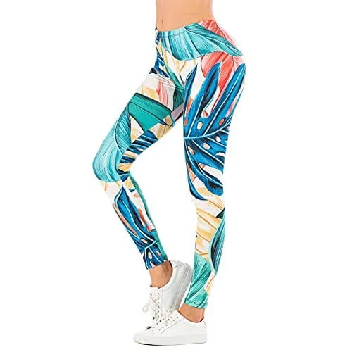 Tropical Leaf Seamless Workout Leggings - Green Leaf Printed Yoga Leggings, Tummy Control Running Pants (Blue Leaf, One Size) Elegant Black Leggings Tropical Leaf Seamless Workout Leggings - Green Leaf Printed Yoga Leggings, Tummy Control Running Pants (Blue Leaf, One Size) Elegant Black Leggings