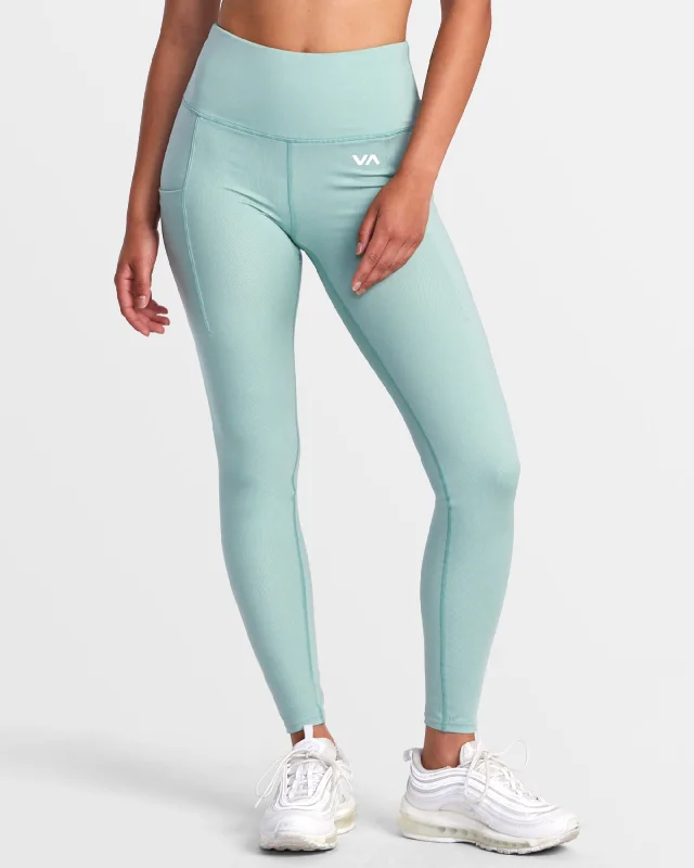 VA Essential High Waist Leggings - Green Haze Stylish Side-Stripe Leggings