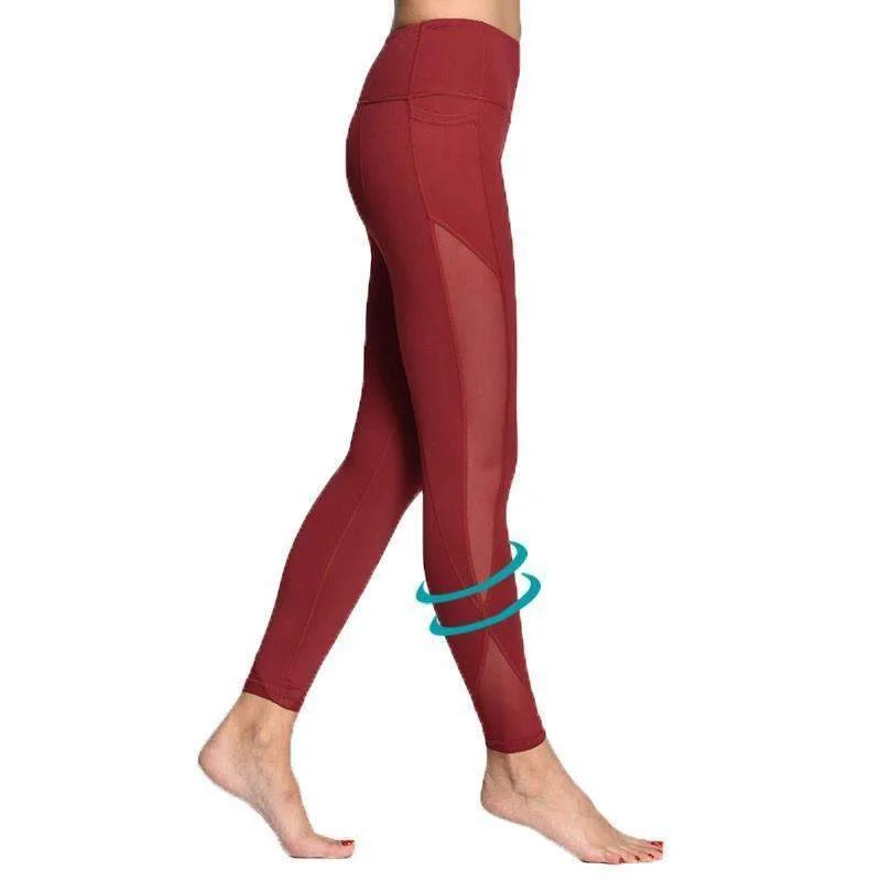 Women Yoga Compression Pants Mesh Leggings Pants Elastic Tights Sexy Yoga Capri with Pocket for Workout Gym Jogging Chic Velvet Soft Leggings