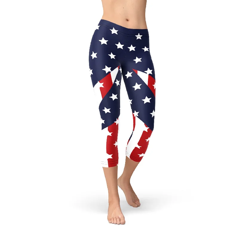 Womens American Flag Capri Leggings Stylish Printed Sport Leggings