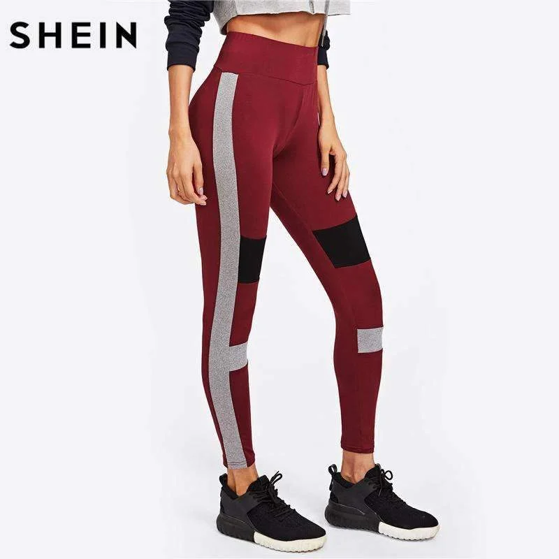 Women's Color Block Cut and Sew Fitness Leggings Elegant Satin Finish Leggings