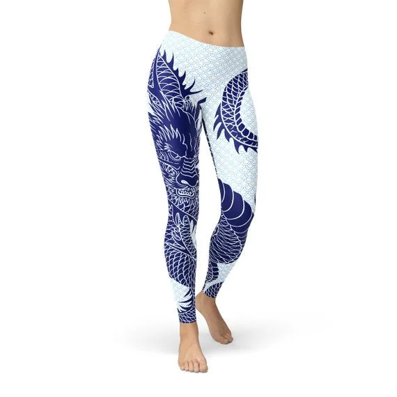 Womens Japanese Dragon Leggings Fashionable Minimal Active Leggings