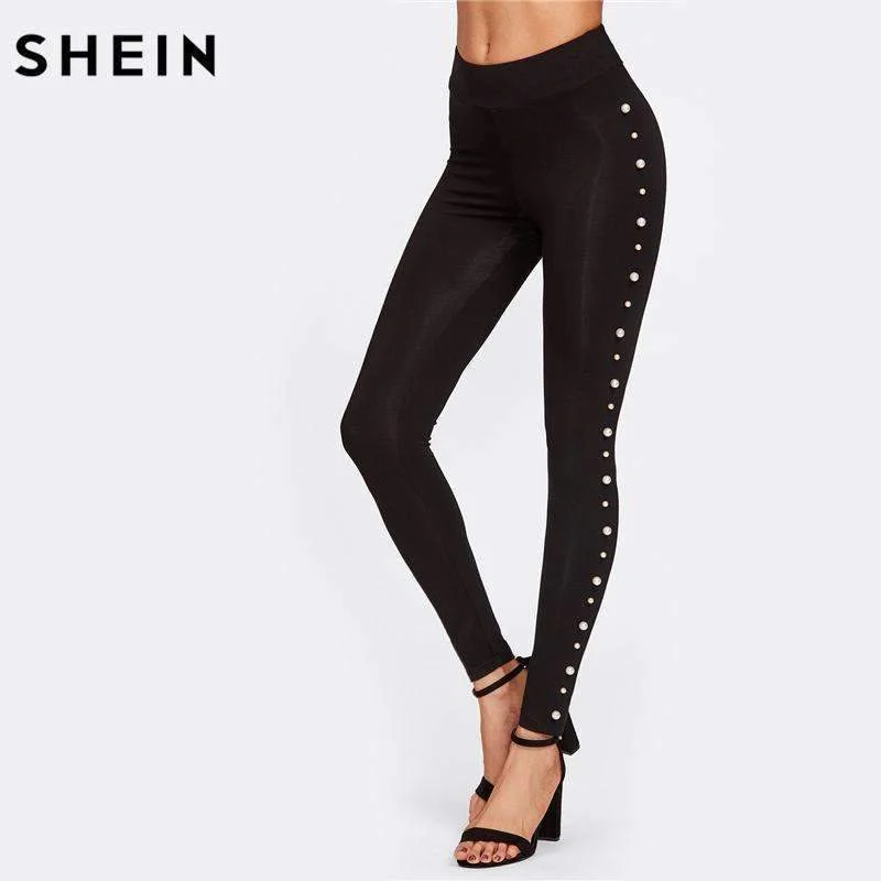 Women's Pearl Embellished Leggings Stylish Sporty Performance Leggings