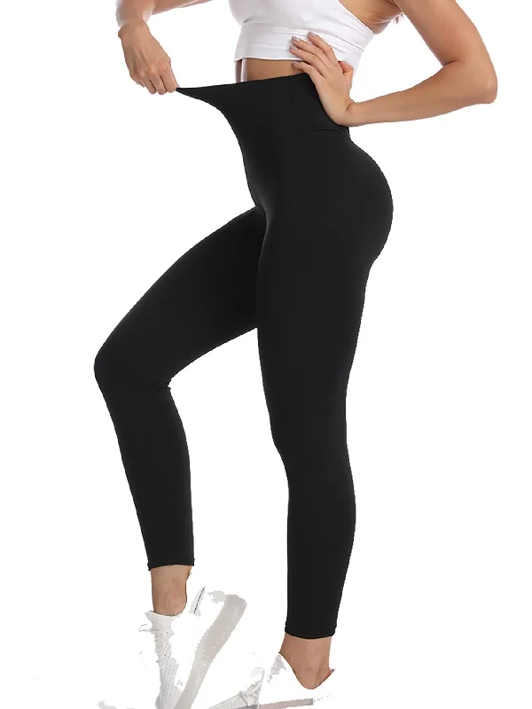Women's Solid Color Seamless High-Waisted Sweat Absorption Yoga Leggings Comfortable Slip-On Compression Leggings