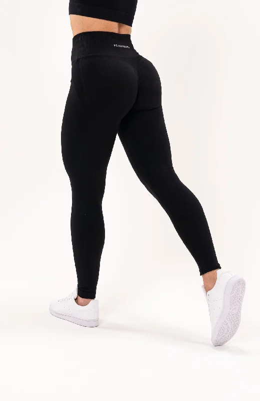 Tempo Seamless Scrunch Leggings - Black Elegant Printed Leggings with Pockets