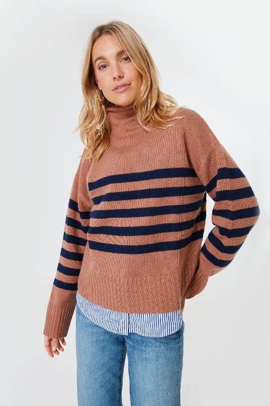 5G Rollneck Sweater Vicuna Navy Fitted Loose Oversized