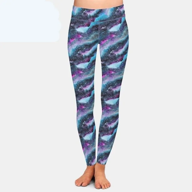 Beautiful Assorted Galaxy Patterned High Waist Leggings Trendy Sweat-Wicking Workout Leggings