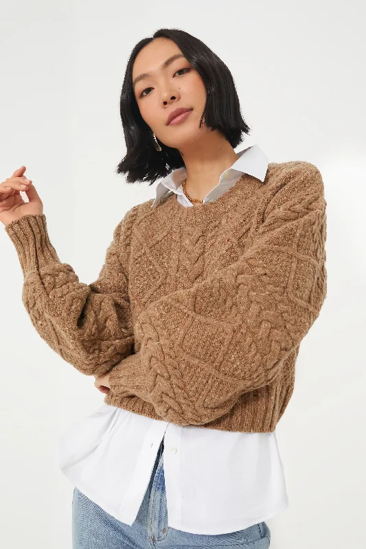 Biscuit Cable Knit Cropped Crew Neck Sweater Layered Multi-layer Single Layer