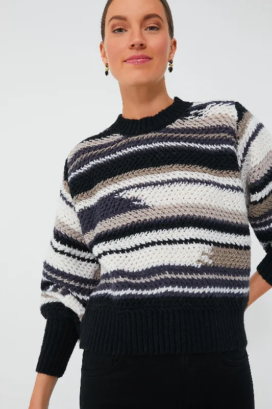 Black Asheville Stripe Sweater Striped Floral Plaid