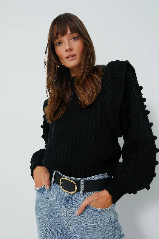 Black Braided Sweater Notch Collar Peter Pan Collar Cowl Neck