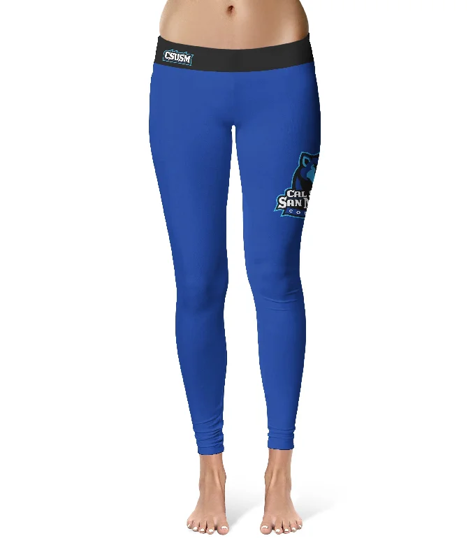 Cal State San Marcos Cougars Game Day Logo on Thigh Blue Yoga Leggings for Women by Vive La Fete Stylish Ankle-Length Leggings