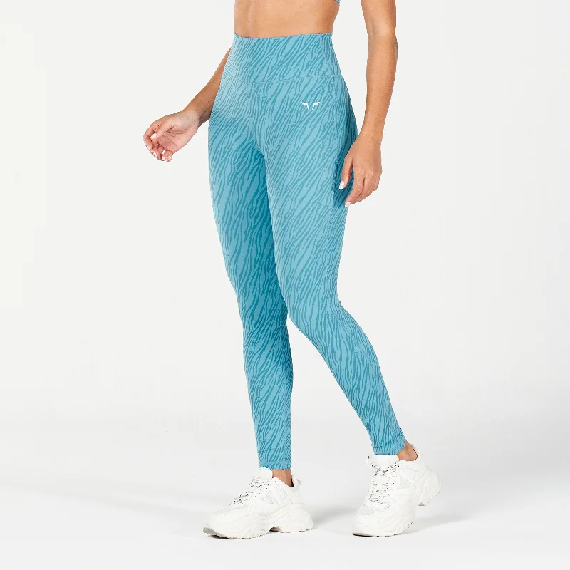 Core Wild Print Leggings - Delph Blue Stylish Side-Stripe Leggings