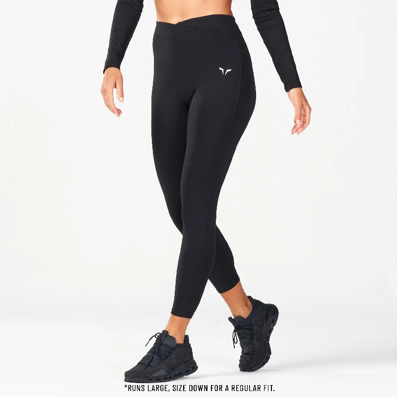 Crossover Leggings 24" - Black Stylish Stretch-Waist Leggings