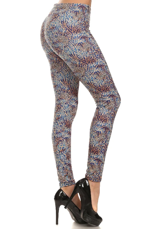 Cyclical Tribal Velour Leggings Comfortable Zip-Up Leggings