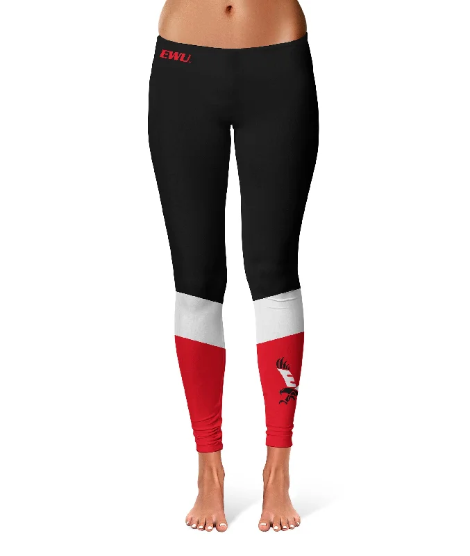 Eastern Washington Eagles EWU Game Day Ankle Color Block Black Red Yoga Leggings for Women by Vive La Fete Cozy Lounge Pants Leggings