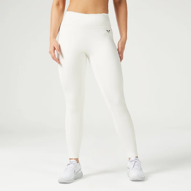 Essential Mid-Rise Double Layered Leggings 27" - Pearl White Trendy High-Waist Tummy Control Leggings