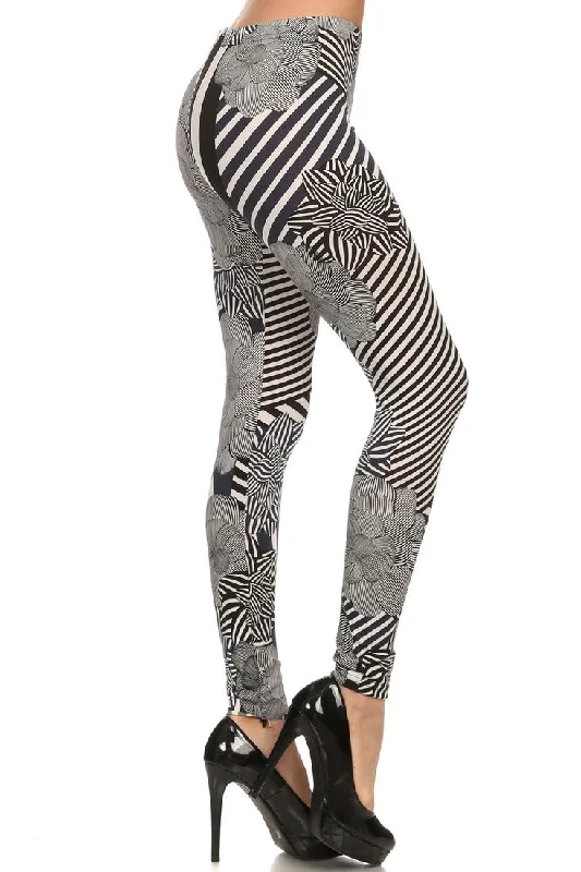 Geometric Stripes Velour Legging Fashionable High-Rise Workout Leggings