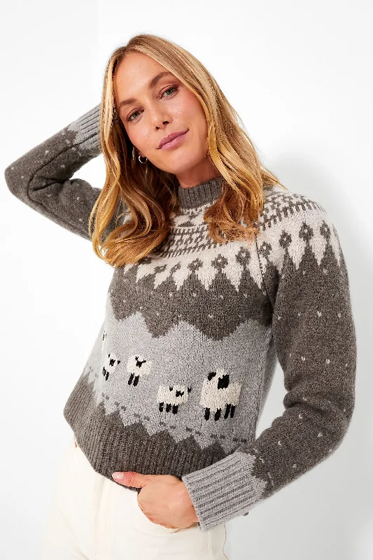 Grey Anja Sheep Knit Raglan Sleeve Sweater Soft Cozy Warm