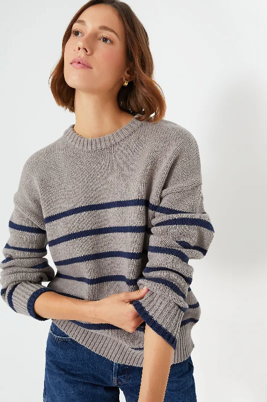 Heather Taupe Boyfriend Stripe Sweater Long Sweater Short Sweater Cropped Sweater