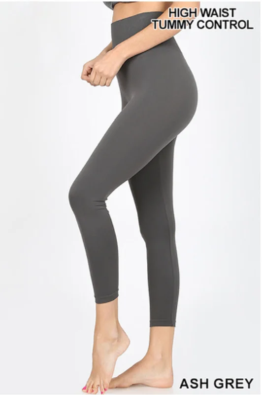 High Waist Capri Leggings with Tummy Control - Ash Gray Chic Workout Leggings